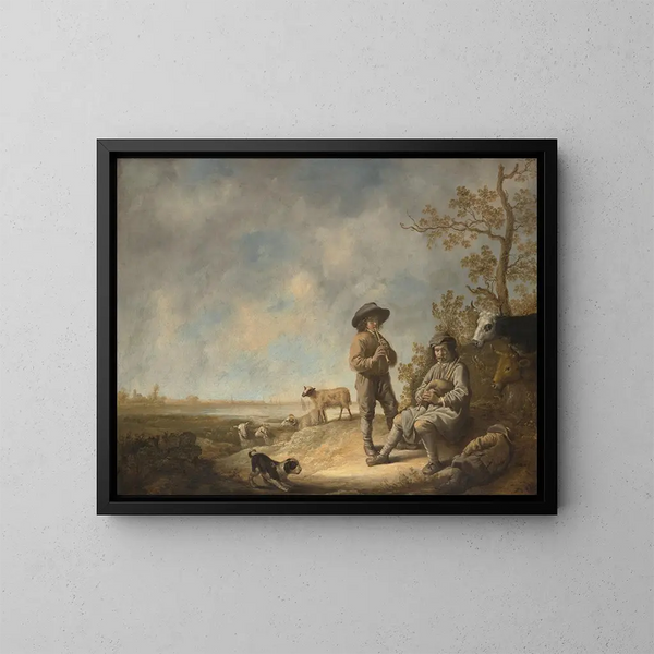 di pastori che suonano la flauto - Aelbert Cuyp — quadro incorniciato alla parete