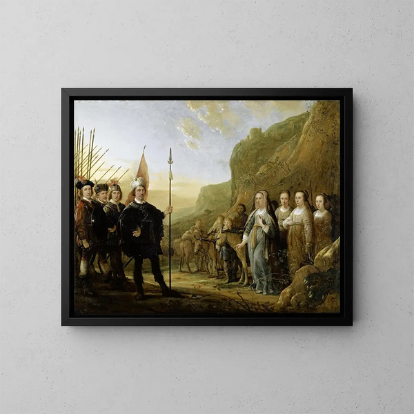 La riunione di David e Abigail Ritratto della famiglia di Lowijs Jacobsz Molenschot e di sua moglie Janneken Jansdr Rokus - Aelbert Cuyp — quadro incorniciato alla parete
