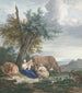 Un contadino e un agricoltore con un bambino in un paesaggio con bestiame - Aert Schouman — vista dell’opera