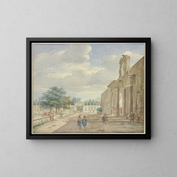 Giardino con terrazza e cancello opulento - Aert Schouman — quadro incorniciato alla parete