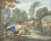 Bergère con pecore in un paesaggio con uno stagno - Aert Schouman — vista dell’opera