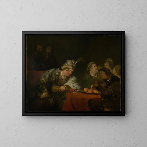 Il banchetto di Ahasuerus - Aert de Gelder — quadro incorniciato alla parete