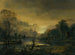 di un paesaggio fluviale al tramonto con pescatori che tirano la loro rete in primo piano, mulini a vento in lontananza - Aert van der Neer — vista dell’opera
