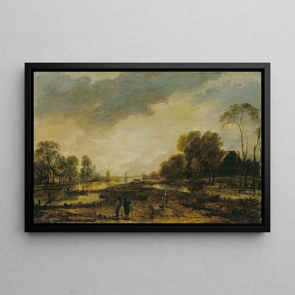 Scène di fiume, sera - Aert van der Neer — quadro incorniciato alla parete