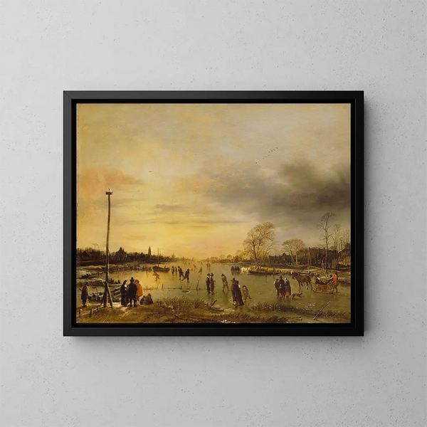 Una scena di pattinaggio - Aert van der Neer — quadro incorniciato alla parete