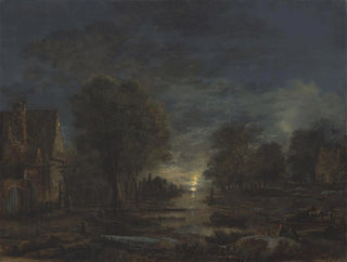 Un paesaggio al chiaro di luna con un'osteria sul bordo di un fiume - Aert van der Neer — vista dell’opera