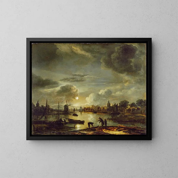Scène di canale al chiaro di luna - Aert van der Neer — quadro incorniciato alla parete