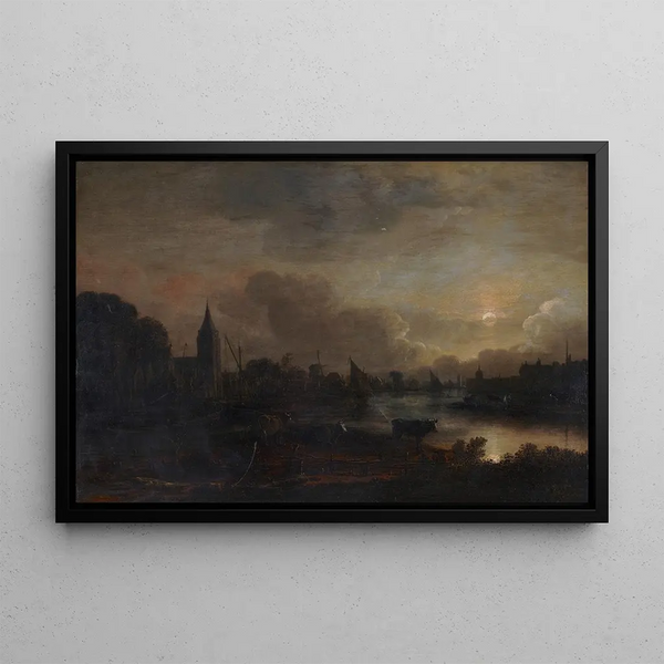 Paesaggio al chiaro di luna - Aert van der Neer — quadro incorniciato alla parete