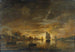 Paesaggio fluviale con barche al sorgere della luna - Aert van der Neer — vista dell’opera