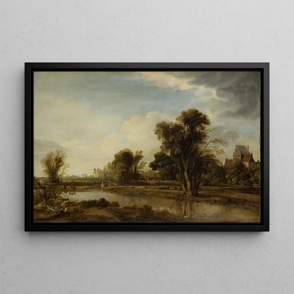 stagno del villaggio - Aert van der Neer — quadro incorniciato alla parete