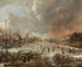 Paesaggio invernale con sportivi su un fiume ghiacciato - Aert van der Neer — vista dell’opera