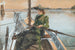 Una donna vestita di verde e con un cappello elaborato in una barca - Agnes Stamer — vista dell’opera