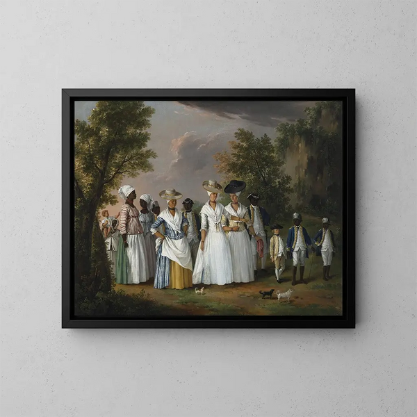 Donne di colore libere con i loro figli e servitori in un paesaggio - Agostino Brunias — quadro incorniciato alla parete