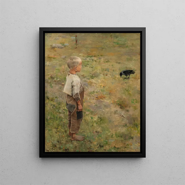 Ragazzo con un corvo - Akseli Gallen-Kallela — quadro incorniciato alla parete