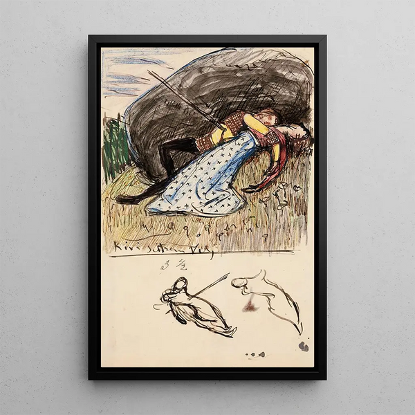 Schizzi per il giovane uomo e la giovane donna trafitti - Akseli Gallen-Kallela — quadro incorniciato alla parete
