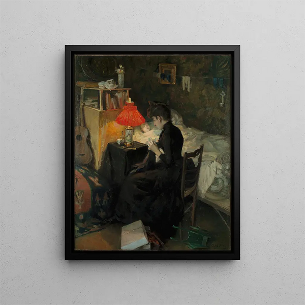 Madre con bambino malato - Akseli Gallen-Kallela — quadro incorniciato alla parete