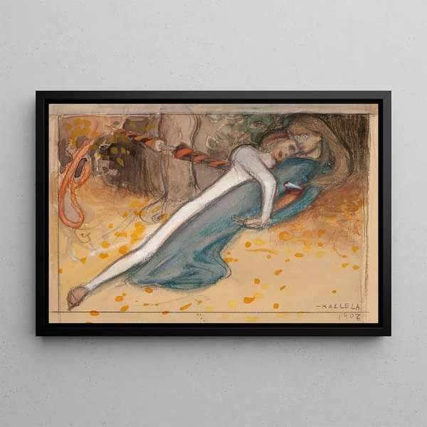 Schizzo del giovane uomo e della giovane donna trafitta - Akseli Gallen-Kallela — quadro incorniciato alla parete