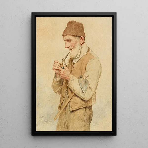Riproduzione del dipinto contadino che accende una pipa - Albert Anker