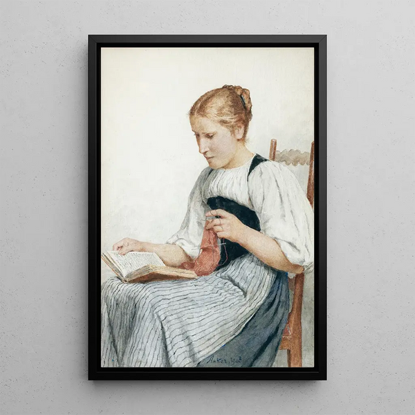 Riproduzione del dipinto Fille tricotant et lisant - Albert Anker