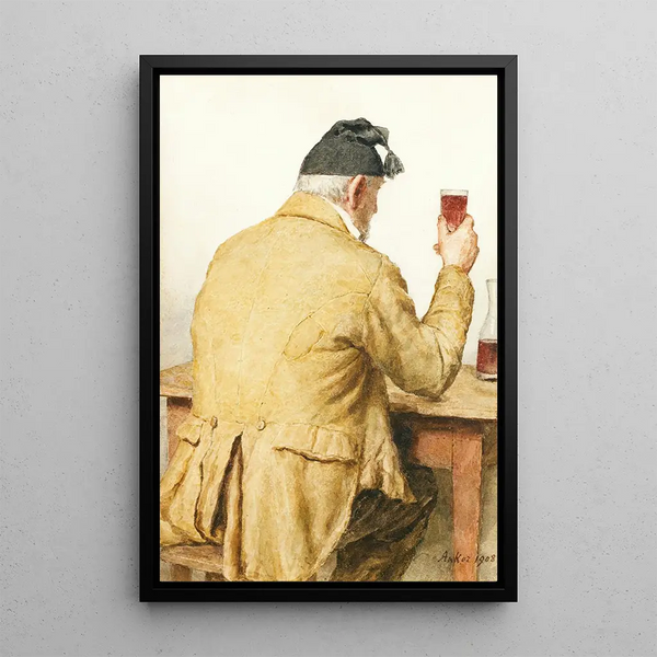 Vecchio uomo seduto a tavola visto di spalle - Albert Anker — quadro incorniciato alla parete