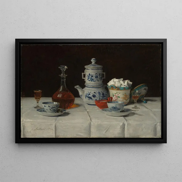 Albert Anker - Still life with coffee setting and cognac bottle.webp