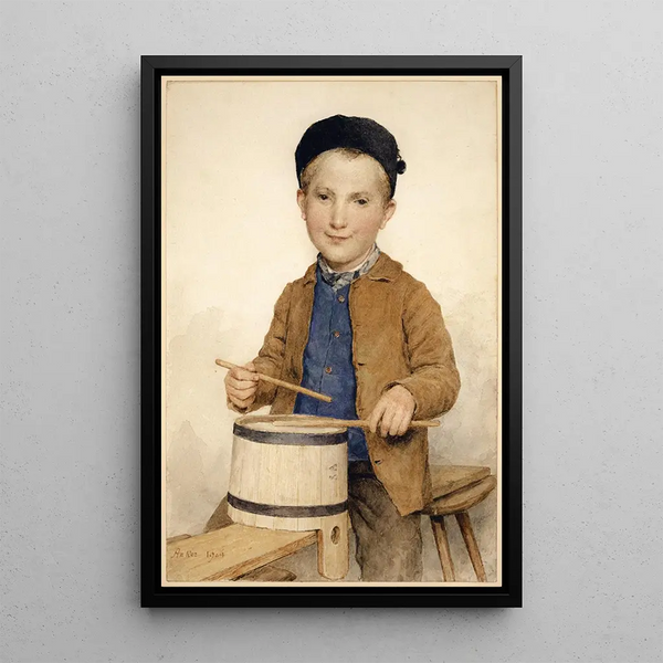 Ragazzo tamburellante - Albert Anker — quadro incorniciato alla parete