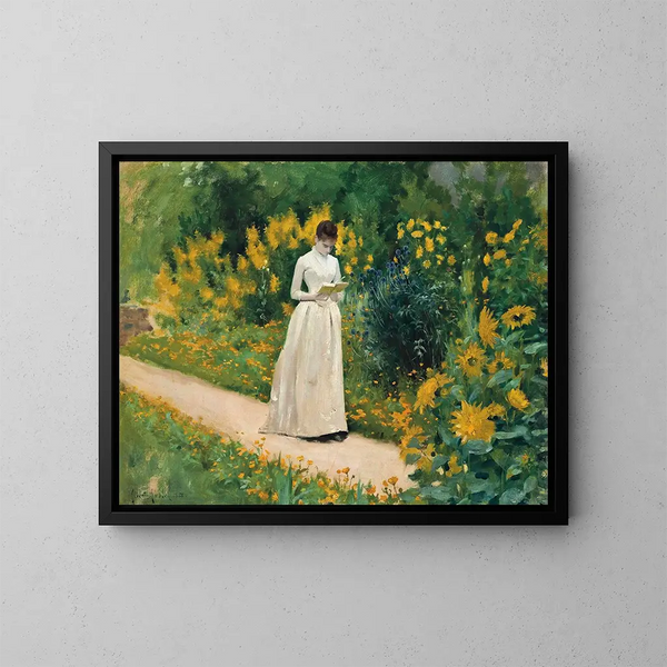 Lettura sul sentiero del giardino - Albert Aublet — quadro incorniciato alla parete