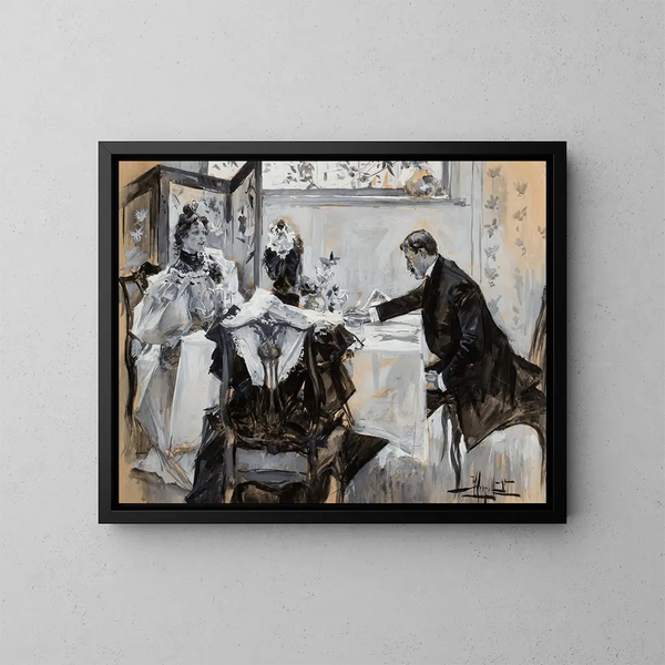 Uomo e donna a tavola - Albert Beck Wenzell — quadro incorniciato alla parete