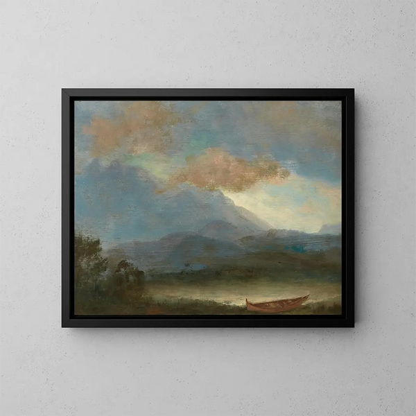 Canoë indiano sul bordo del lago - Albert Bierstadt — quadro incorniciato alla parete
