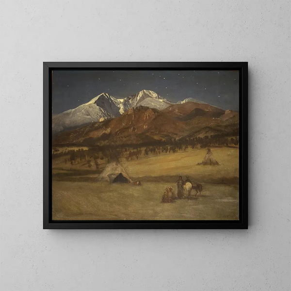 Campo indiano al tramonto - Albert Bierstadt — quadro incorniciato alla parete