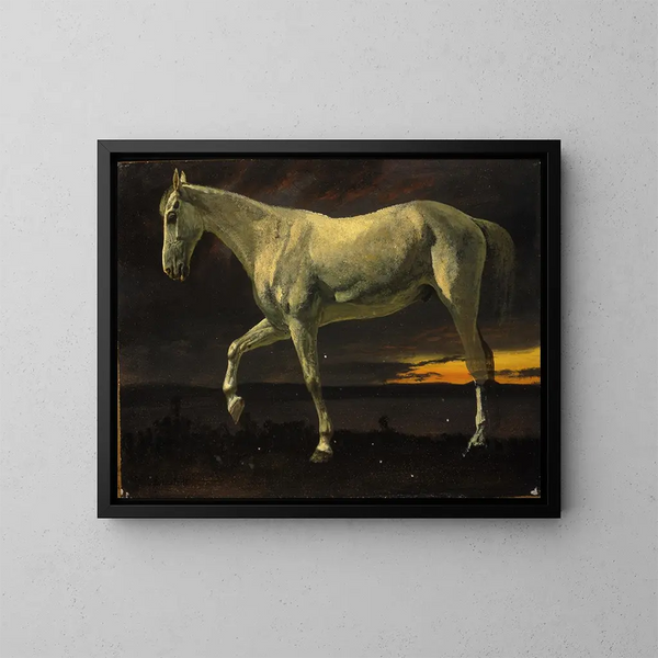 Cavallo bianco e tramonto - Albert Bierstadt — quadro incorniciato alla parete