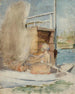 Una donna in una barca sul molo (Conflitto di casi) - Albert Edelfelt — vista dell’opera