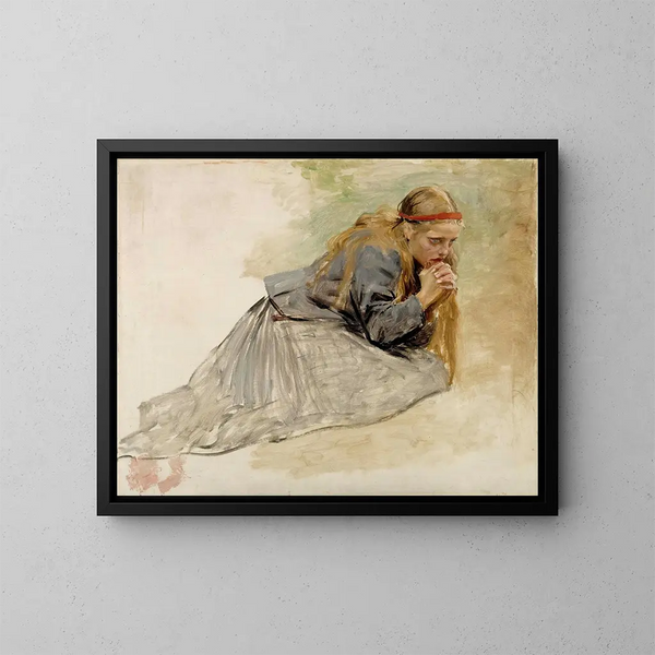 Studio di Maria Maddalena inginocchiata per Il Cristo e Maria Maddalena - Albert Edelfelt — quadro incorniciato alla parete