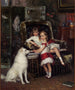 Michail e Ksenija, figli di Alessandro III, di Albert Edelfelt — due bambini, poltrona e grande cane bianco