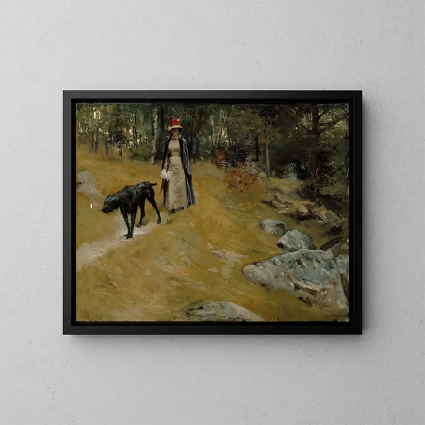 Sul fiume con un cane - Albert Edelfelt — quadro incorniciato alla parete