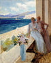 La donna dell'artista ed Emilie Von Etter sul balcone a Cannes - Albert Edelfelt — vista dell’opera