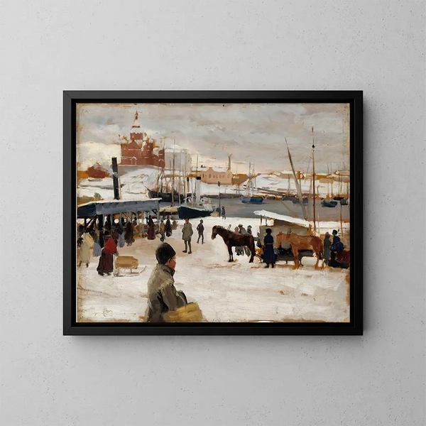 Giorno d'inverno sulla piazza del mercato di Helsinki - Albert Edelfelt — quadro incorniciato alla parete