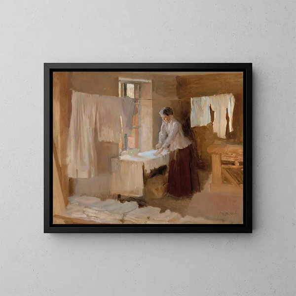 Studio di donna che stira per le lavandaie - Albert Edelfelt — quadro incorniciato alla parete