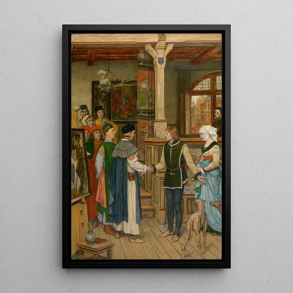 Riproduzione del dipinto I Magistrati visitano l'atelier di Jan van Eyck - Albert Frans Lieven De Vriendt