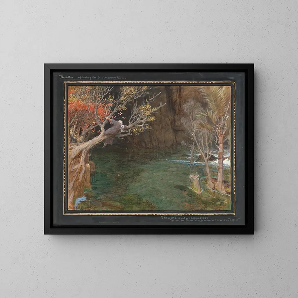 Rasselas esplorando il fiume sotterraneo - Albert Goodwin — quadro incorniciato alla parete