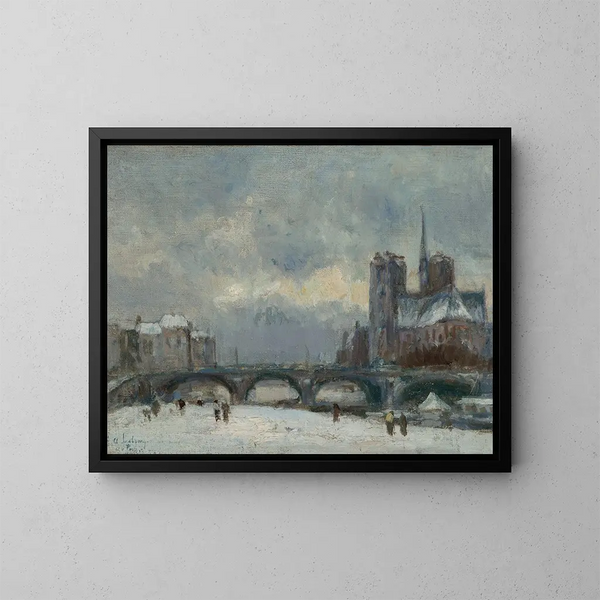 Parigi Notre-Dame sotto la neve - Albert Lebourg — quadro incorniciato alla parete