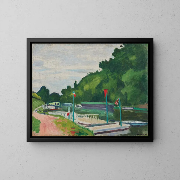 Poissy e le bandiere - Albert Marquet — quadro incorniciato alla parete