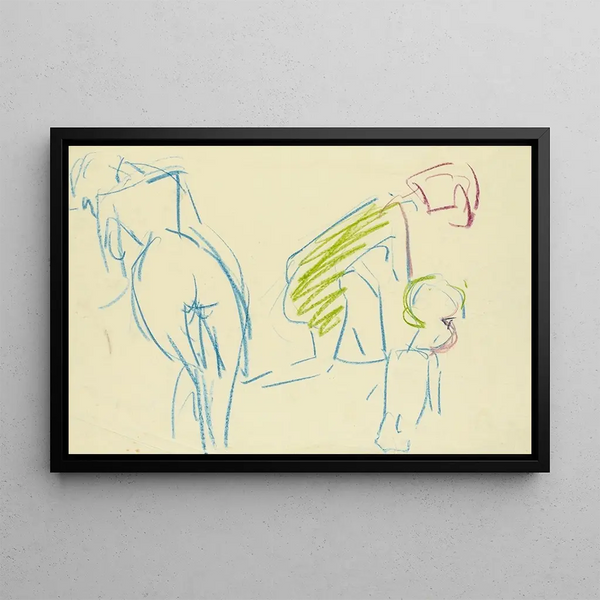 Schizzo figurativo femminile e donna con bambino - Albert Müller — quadro incorniciato alla parete