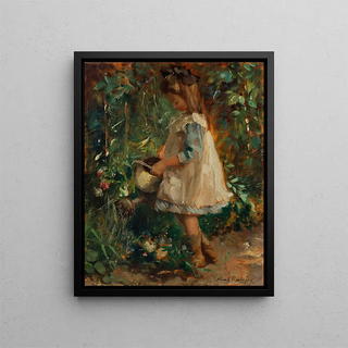 Albert Roelofs - The artists daughter Albertine in the garden watering the flowers.webp