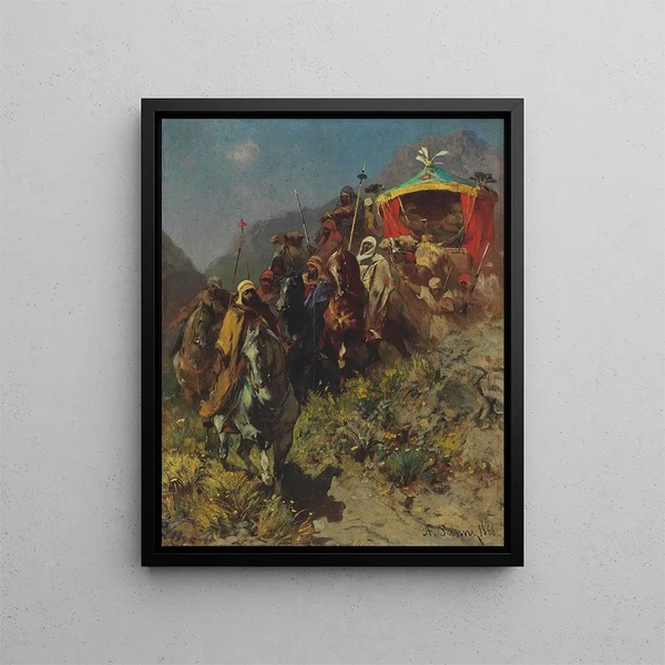 Una carovana su un passo di montagna - Alberto Pasini — quadro incorniciato alla parete