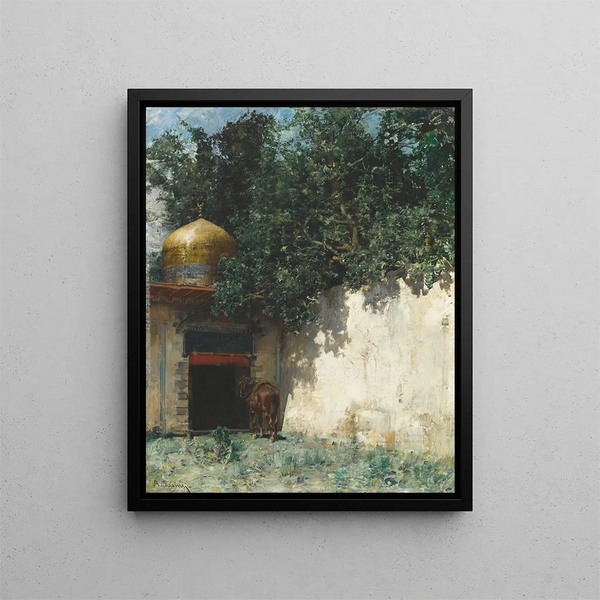 In attesa del ritorno dei suoi padroni - Alberto Pasini — quadro incorniciato alla parete