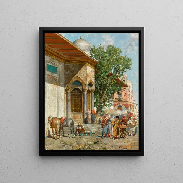 Vicino alla fontana - Alberto Pasini — quadro incorniciato alla parete