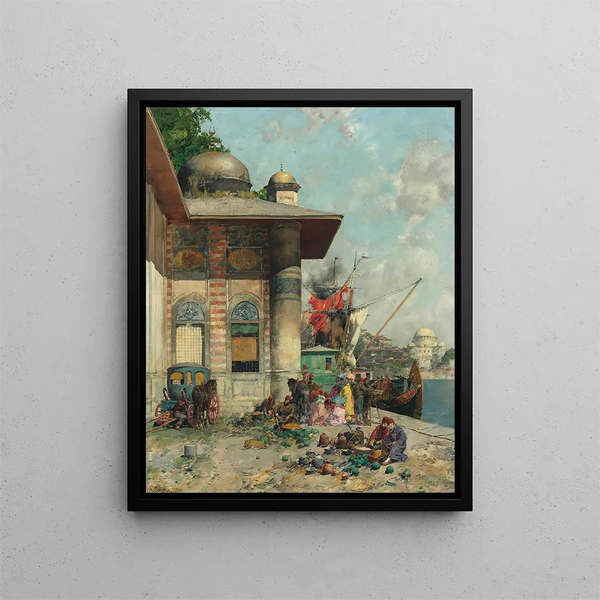Giorno di mercato Un capriccio delle rive della vecchia città di Costantinopoli - Alberto Pasini — quadro incorniciato alla parete