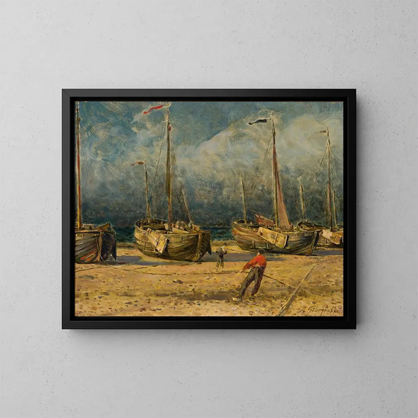 Bateaux de pêche au bord de la mer - Aleksander Gierymski — quadro incorniciato alla parete