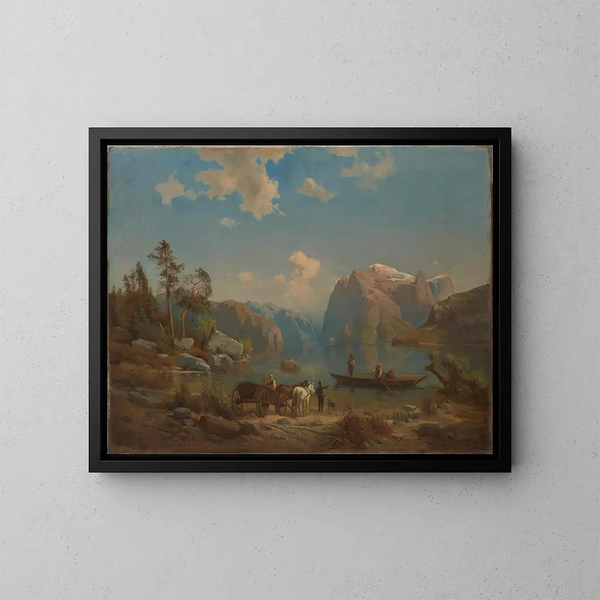Paesaggio montano con un lago - Aleksander Kotsis — quadro incorniciato alla parete